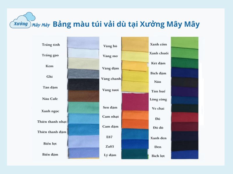 bảng màu vải dù bảng màu vải dù