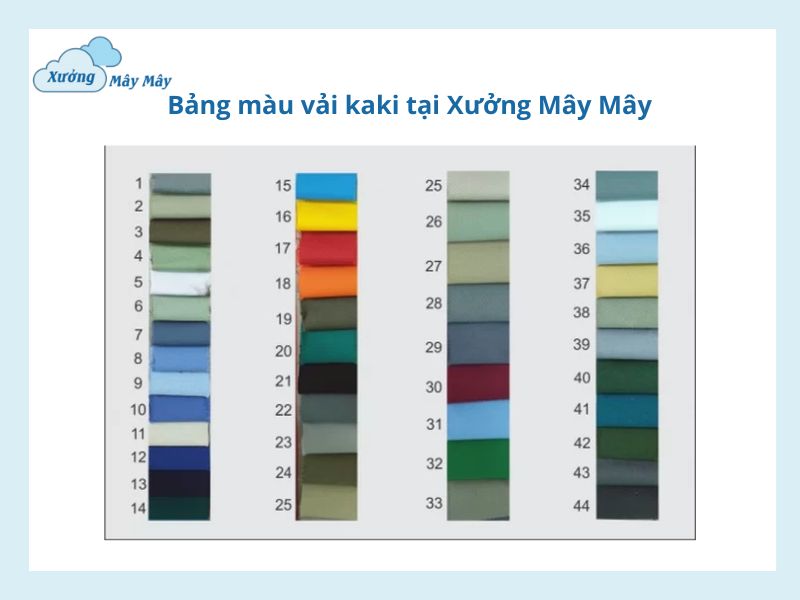 bảng màu vải kaki bảng màu vải kaki