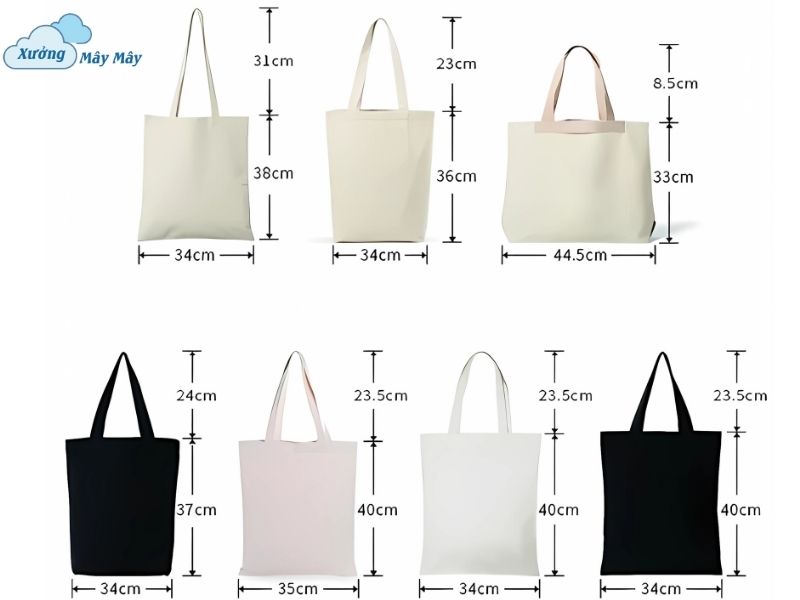 các kích thước túi tote các kích thước túi tote